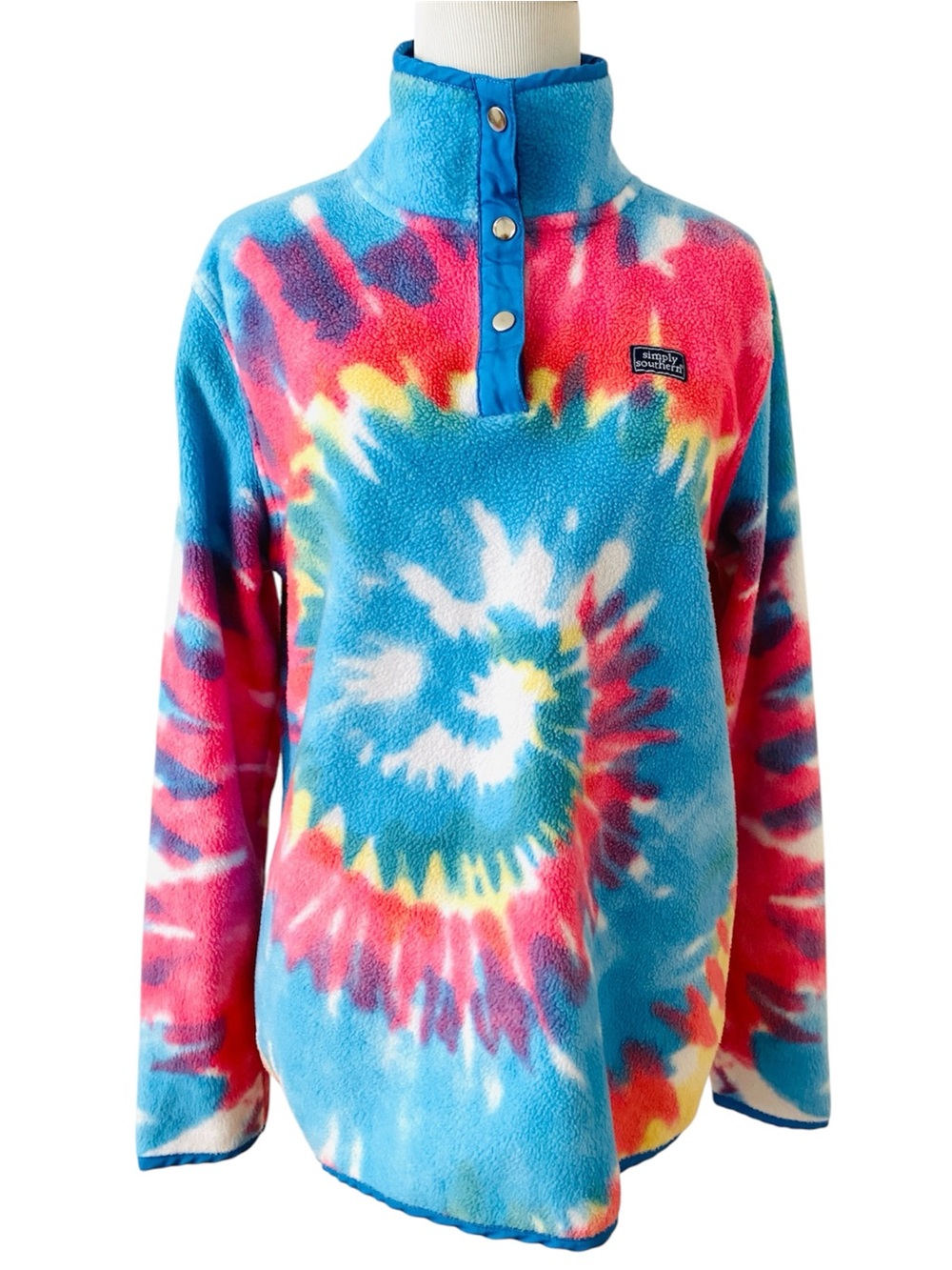 Simply Southern Tie-Dye Fleece Snap Pullover Small VSCO Girl Preppy Indie Surf